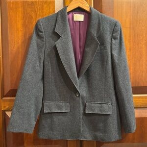 Vintage Pendleton 100% Virgin Wool One Button Blazer Jacket Gray Size 8